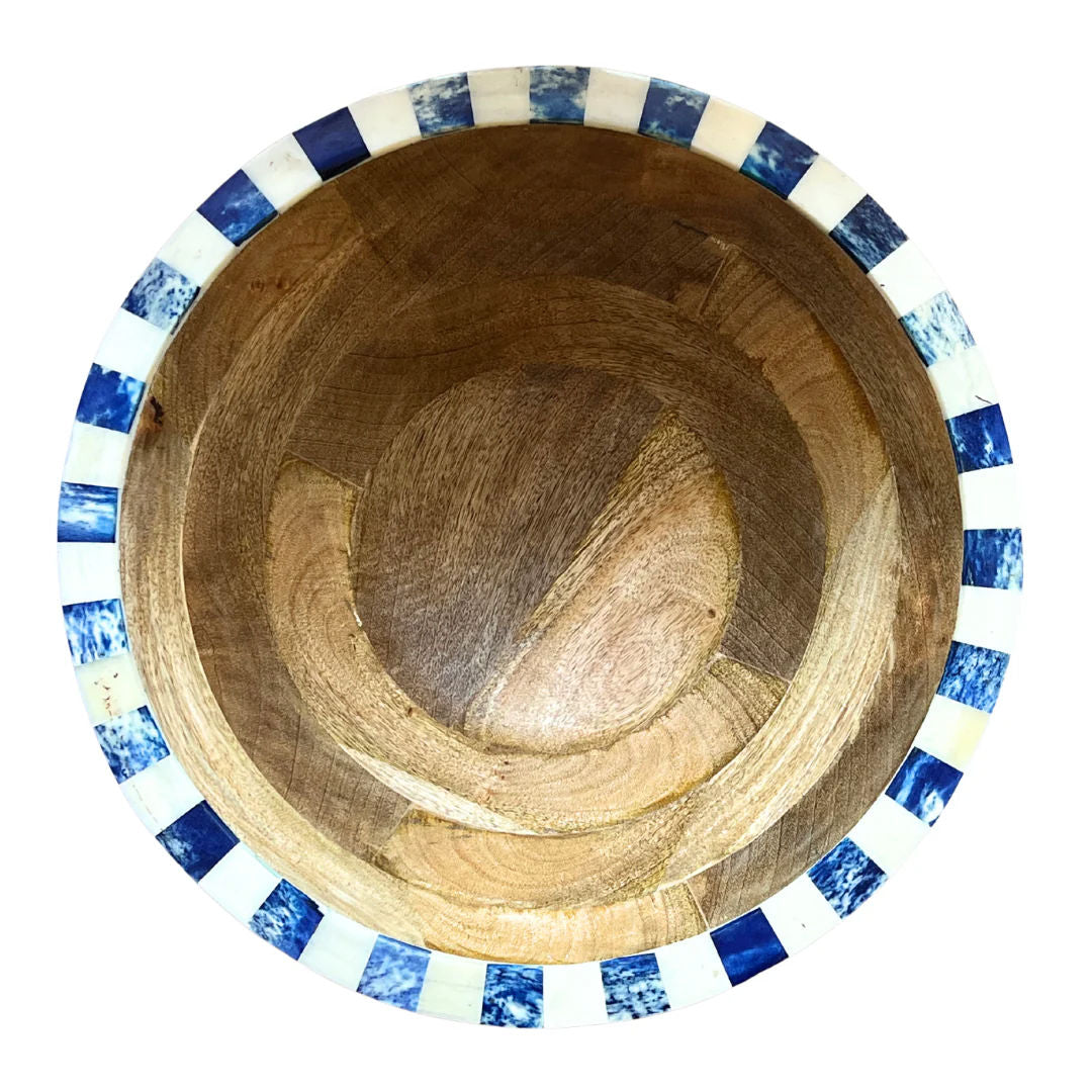 Large Bone Inlay Bowl | Blue & White | Striped