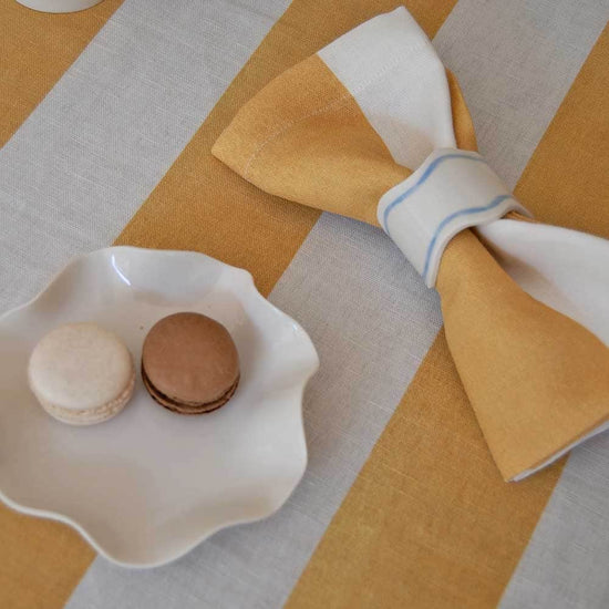 Yellow Wide Striped Linen Napkin: 4 Set