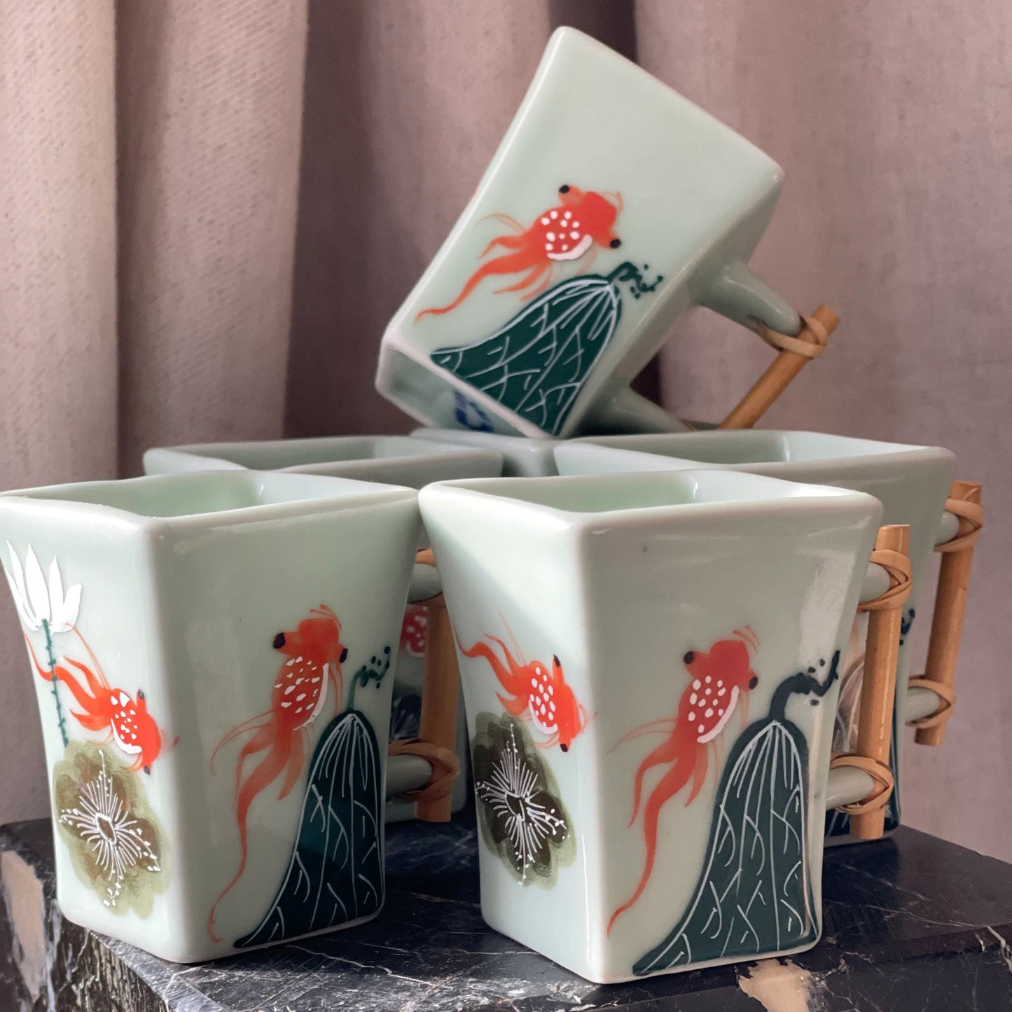 Goldfish Design Vietnamese Square Espresso Cups