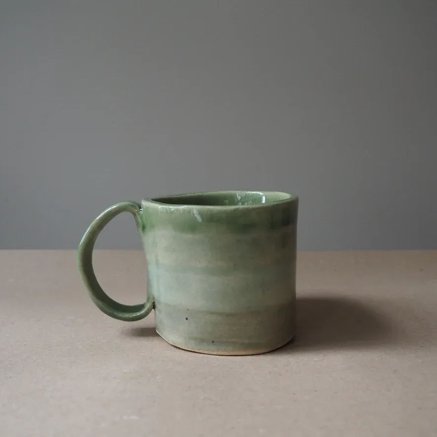 Celadon Green Stripy Ceramic Mug