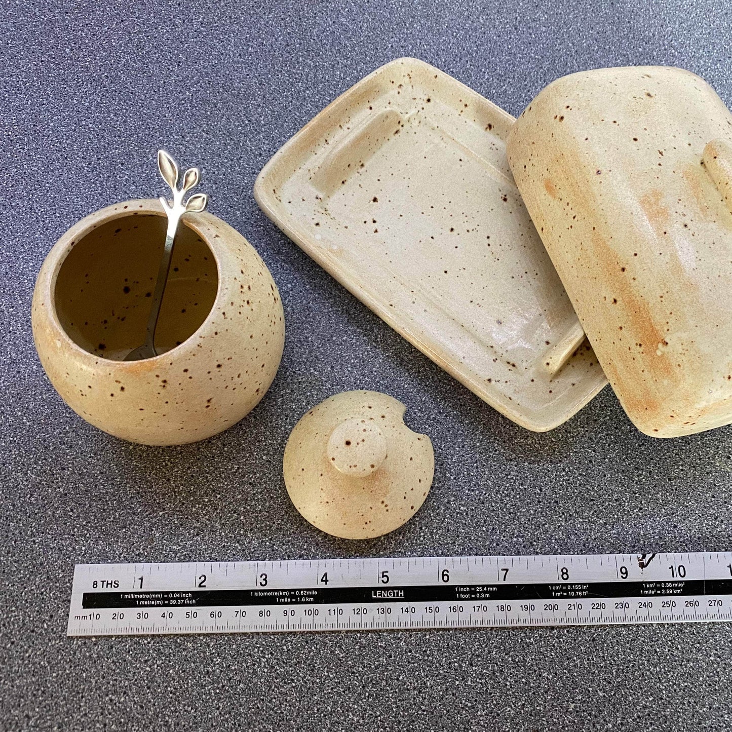 Butter Dish and Sugar Bowl Set Oatmeal Glaze