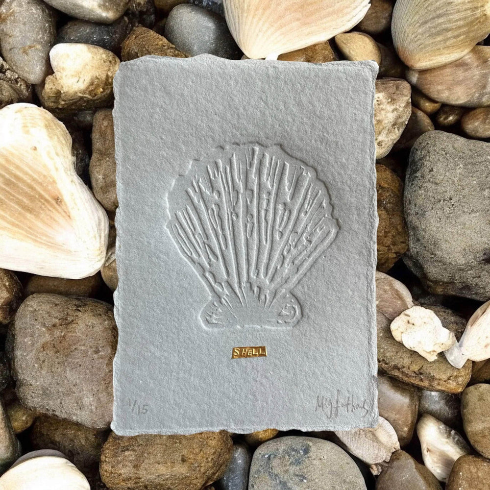 Limited Edition Shell on Blue Dusk Handmade Paper With Tin Embossing