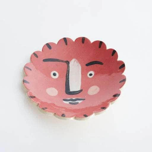 Isolation Face Scalloped Round Trinket Dish Red