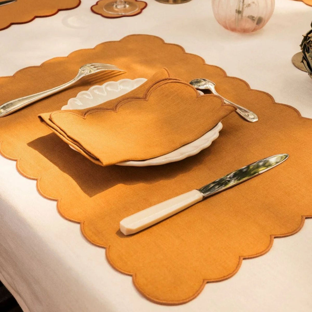 The Yellow Ochre Linen Scalloped Rectangular Placemats (Set of 2)