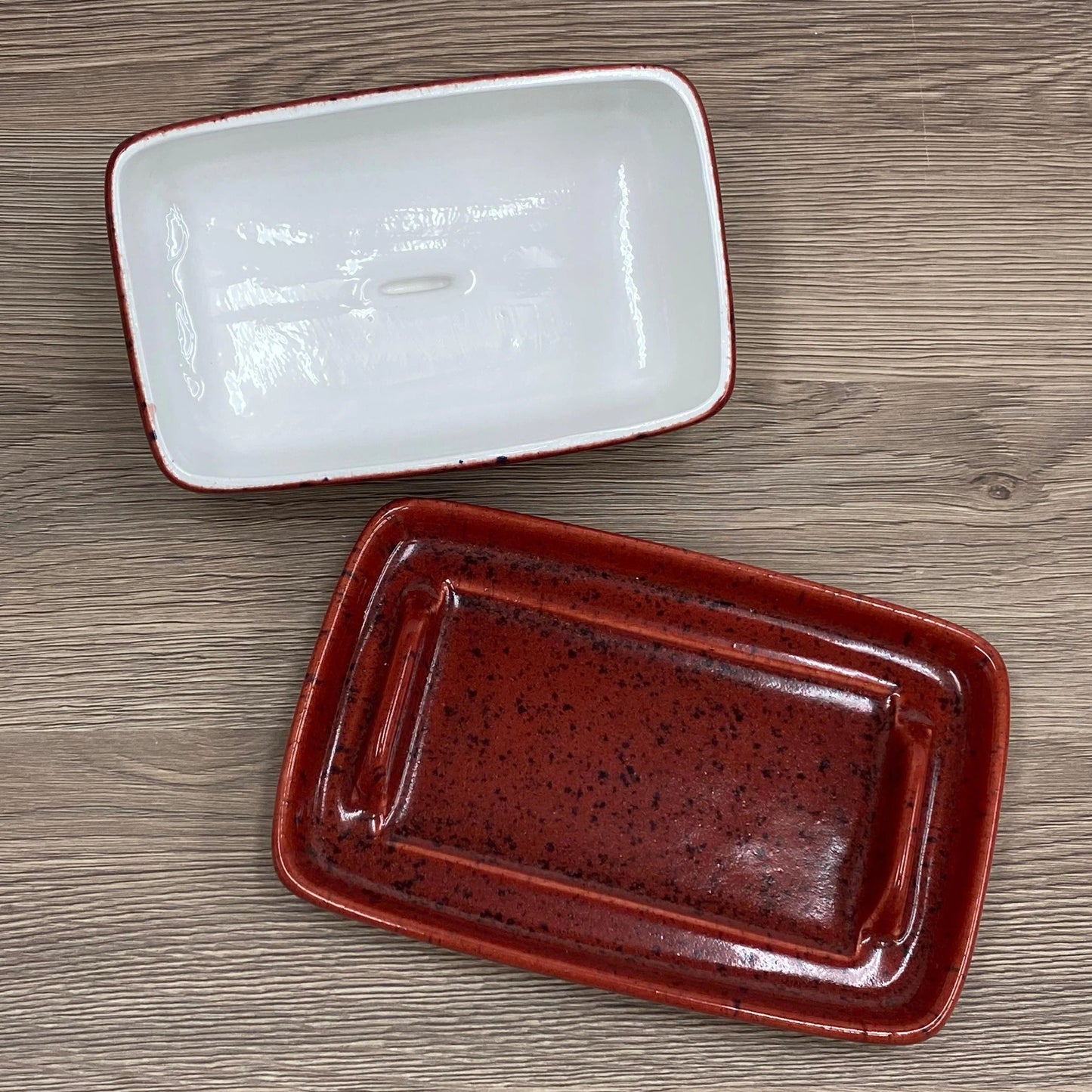 Butter Dish with Lid Speckled Red Glaze