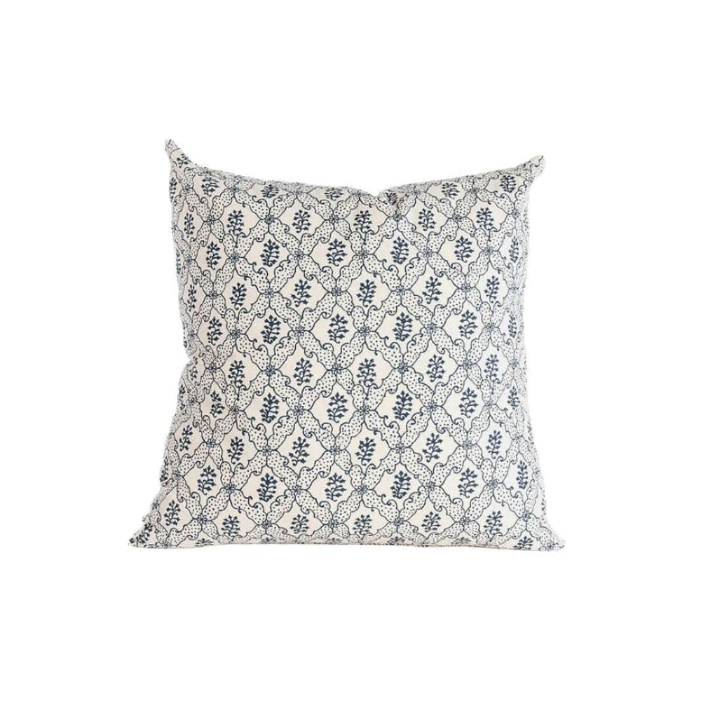 Lattice Flower Cotton Scatter Cushion in Indigo