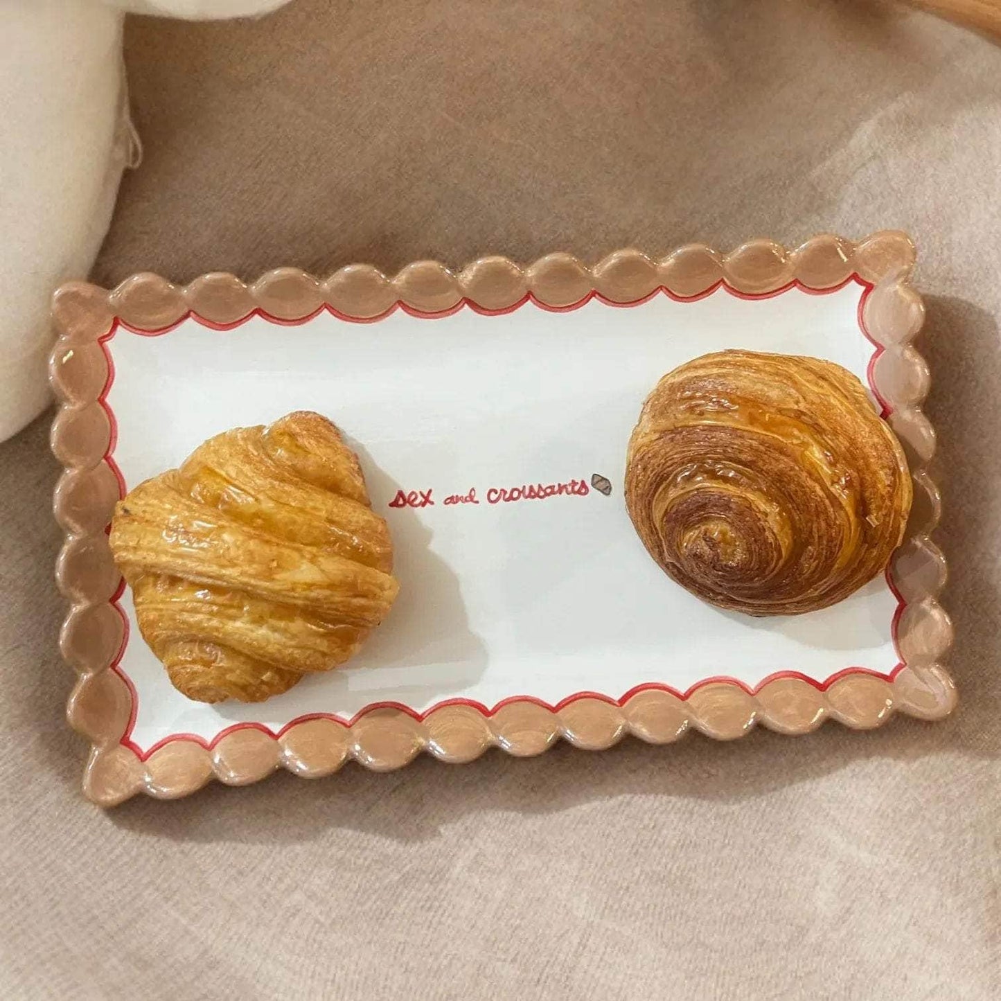 Hand-painted “Sex And Croissants” Scalloped Tray