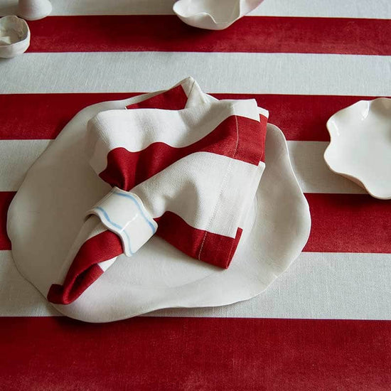 Red Wide Striped Linen Napkin: 4 Set