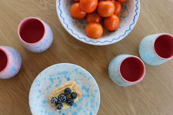 Hand-painted Speckled Blue Appertivo Plates/Set of Two