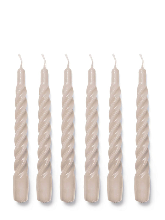 Beige Twisted Gloss Candles - Set of 6