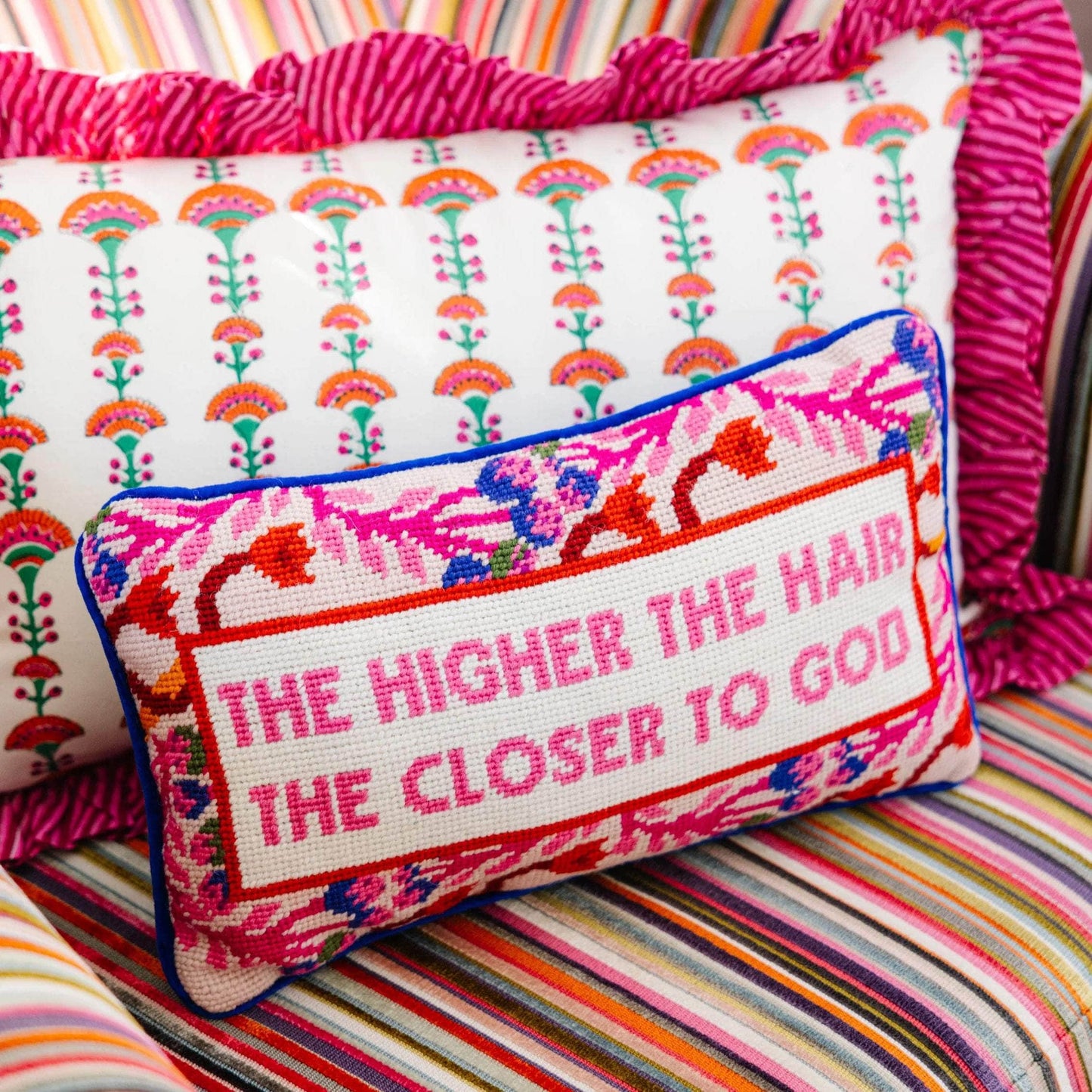 Higher The Hair Needlepoint Pillow