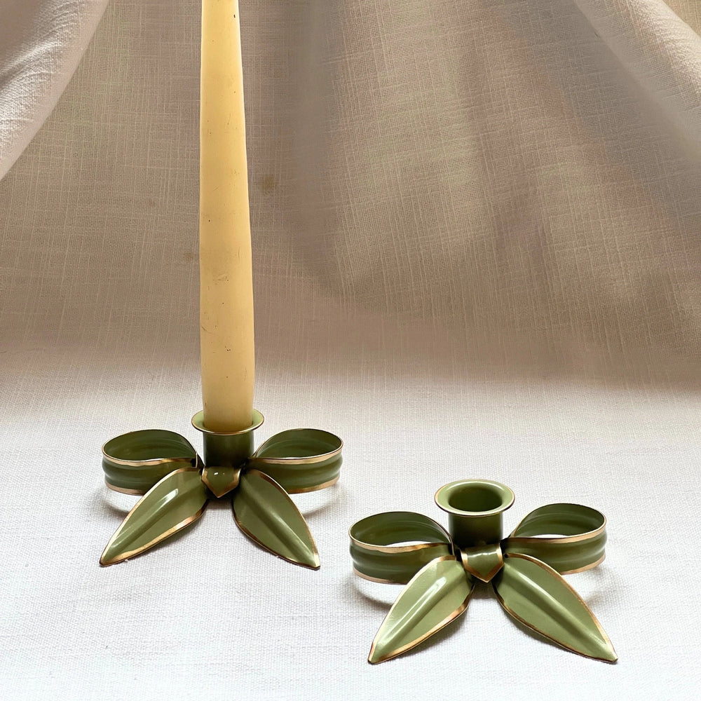 A Pair of Bow Candleholders - Sage Green