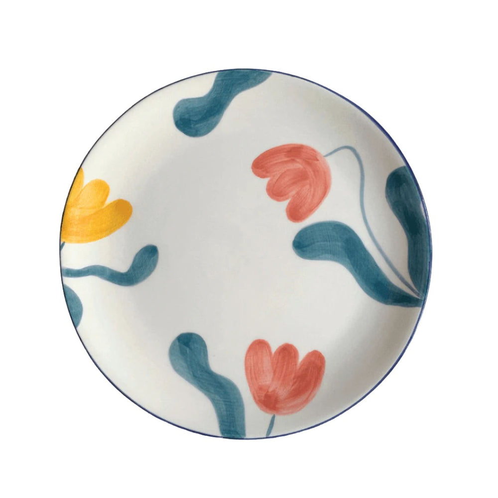 Large Tulip Dinner Plates (Blue Rim) (Set of 2)