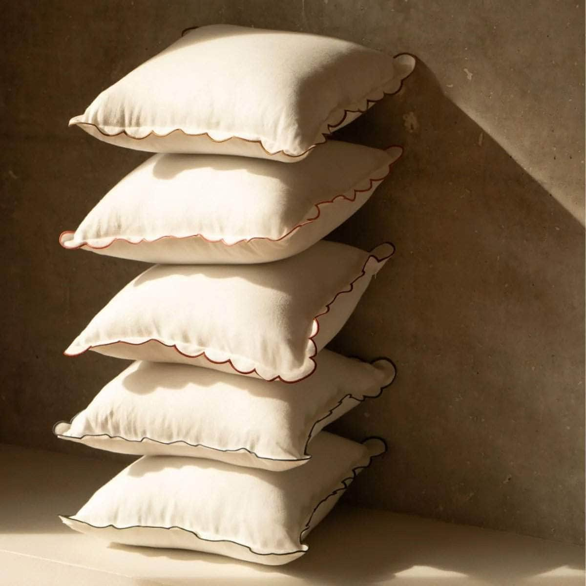 The Slate Blue & White Scalloped Linen Rectangular Cushion