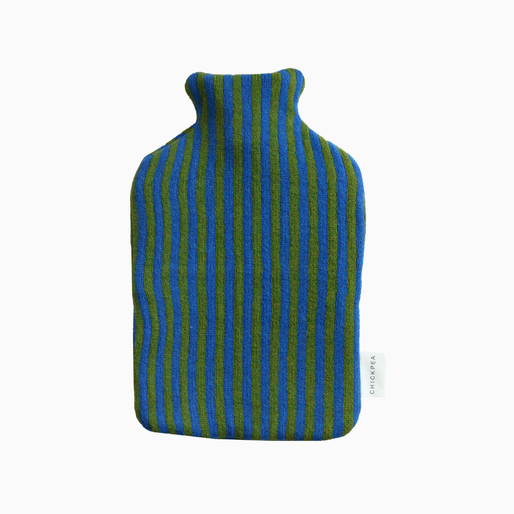 Bright Blue and Green Bold Stripe Hot Water Bottle