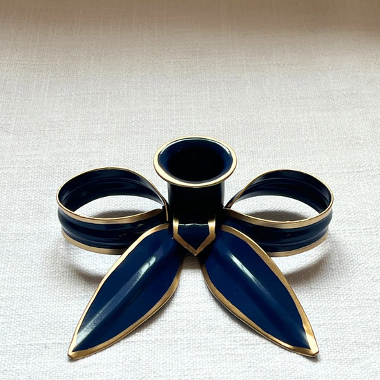 A Pair of Bow Candleholders - Navy Blue