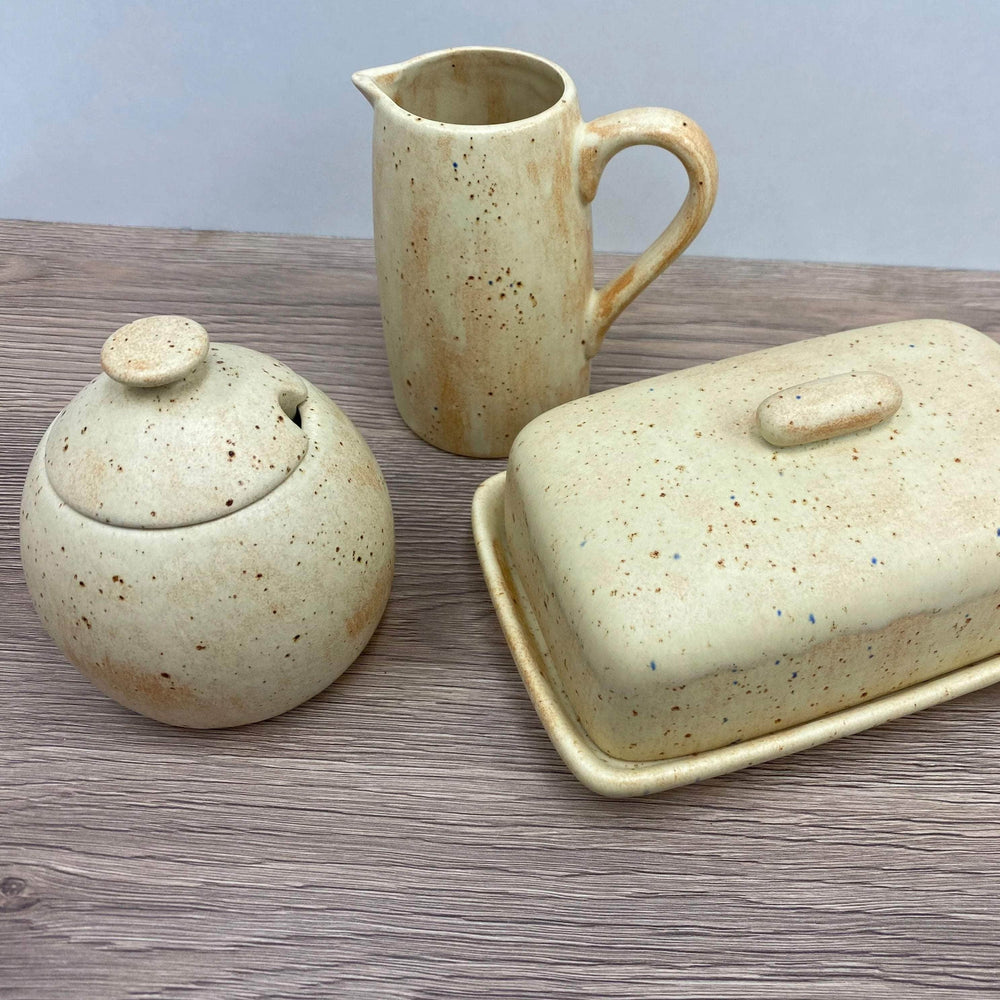 Butter Dish, Sugar Bowl and Milk Jug Set with Spoon Rest - Oatmeal Glaze