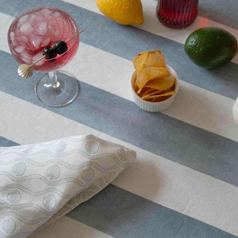 Blue Striped Rectangle Tablecloth Ruffle