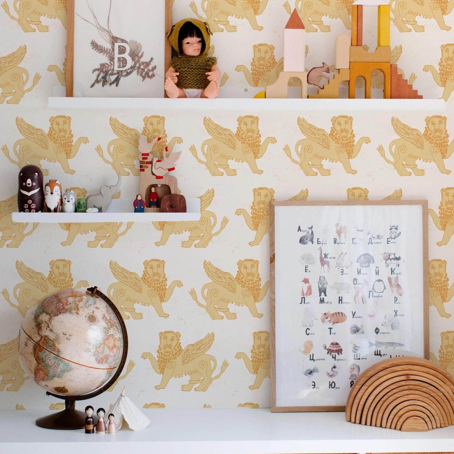 Winged Lion Wallpaper - Mustard