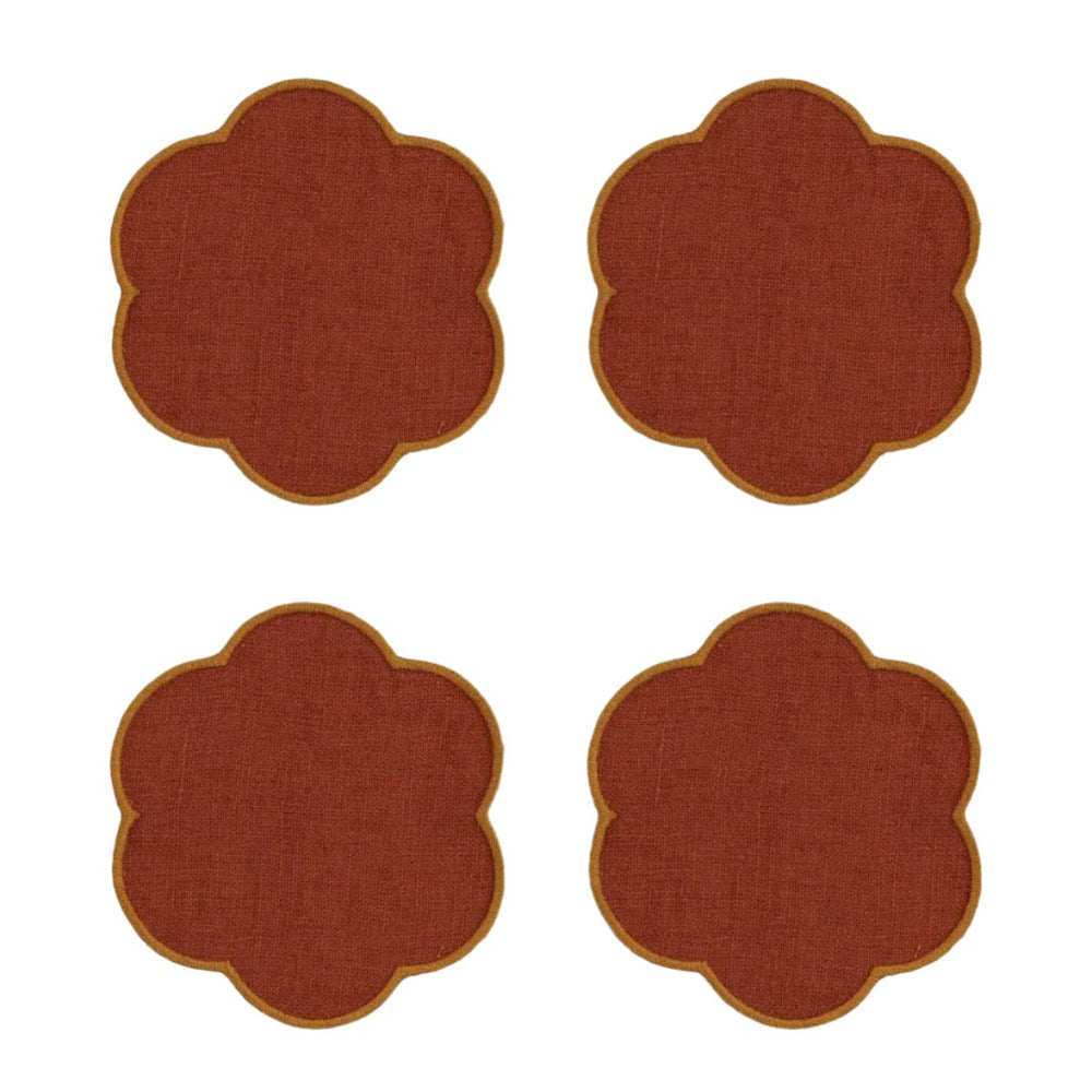 The Red and Yellow Ochre Linen Scalloped Coasters (Set of 4)