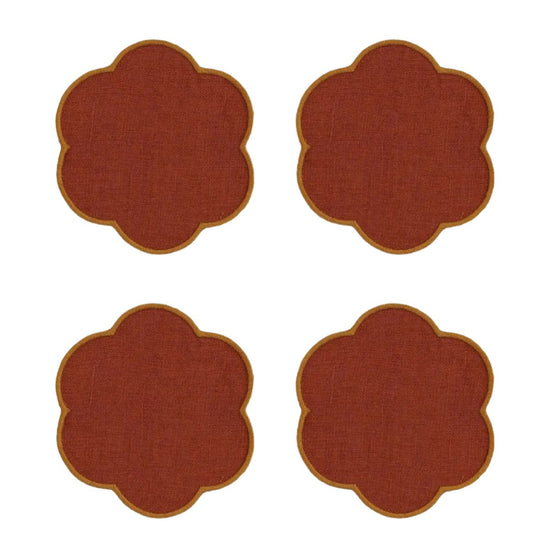 The Red and Yellow Ochre Linen Scalloped Coasters (Set of 4)