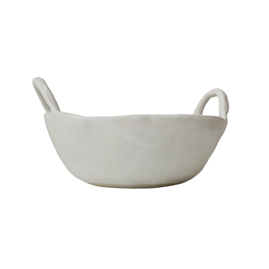 Handmade White Gloss Ceramic Bowl with Handles