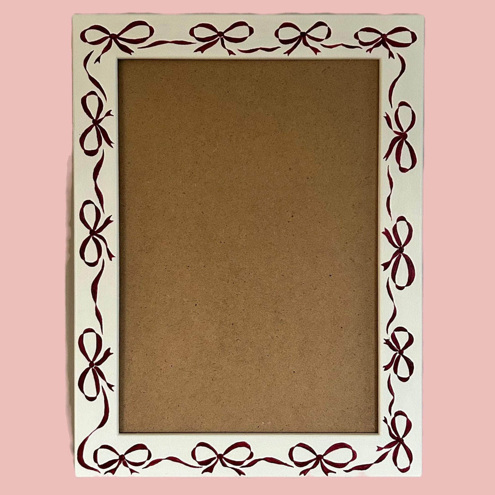 Painted Wood Picture Frame, Burgundy Bows