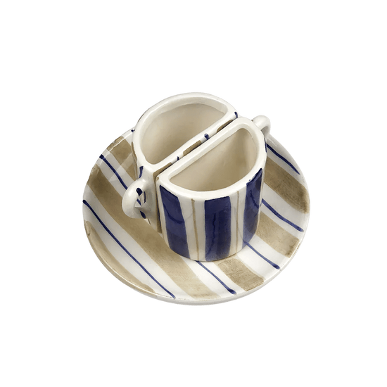 Tête a Tête Cup Set - Beige and Blu Striped