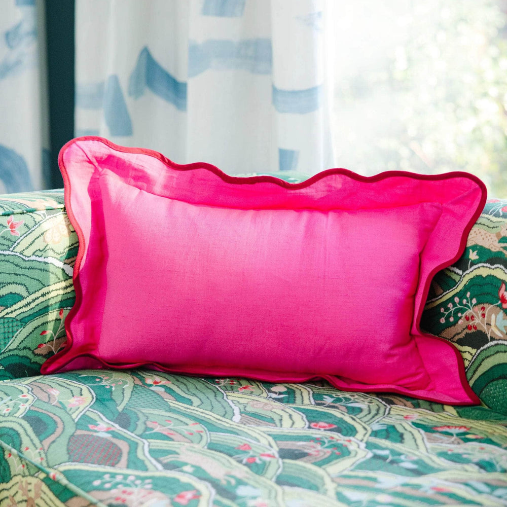 Darcy Linen Lumbar Pillow - Neon Pink + Wine