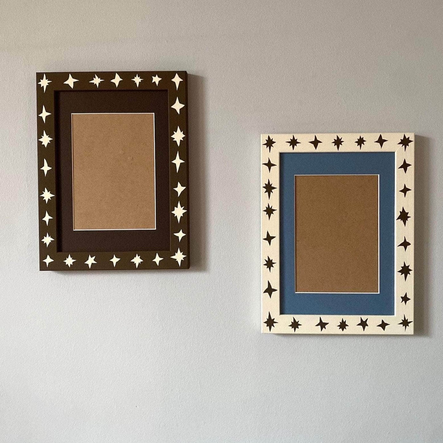 Painted Wood Picture Frame, Brown Wonky Stars
