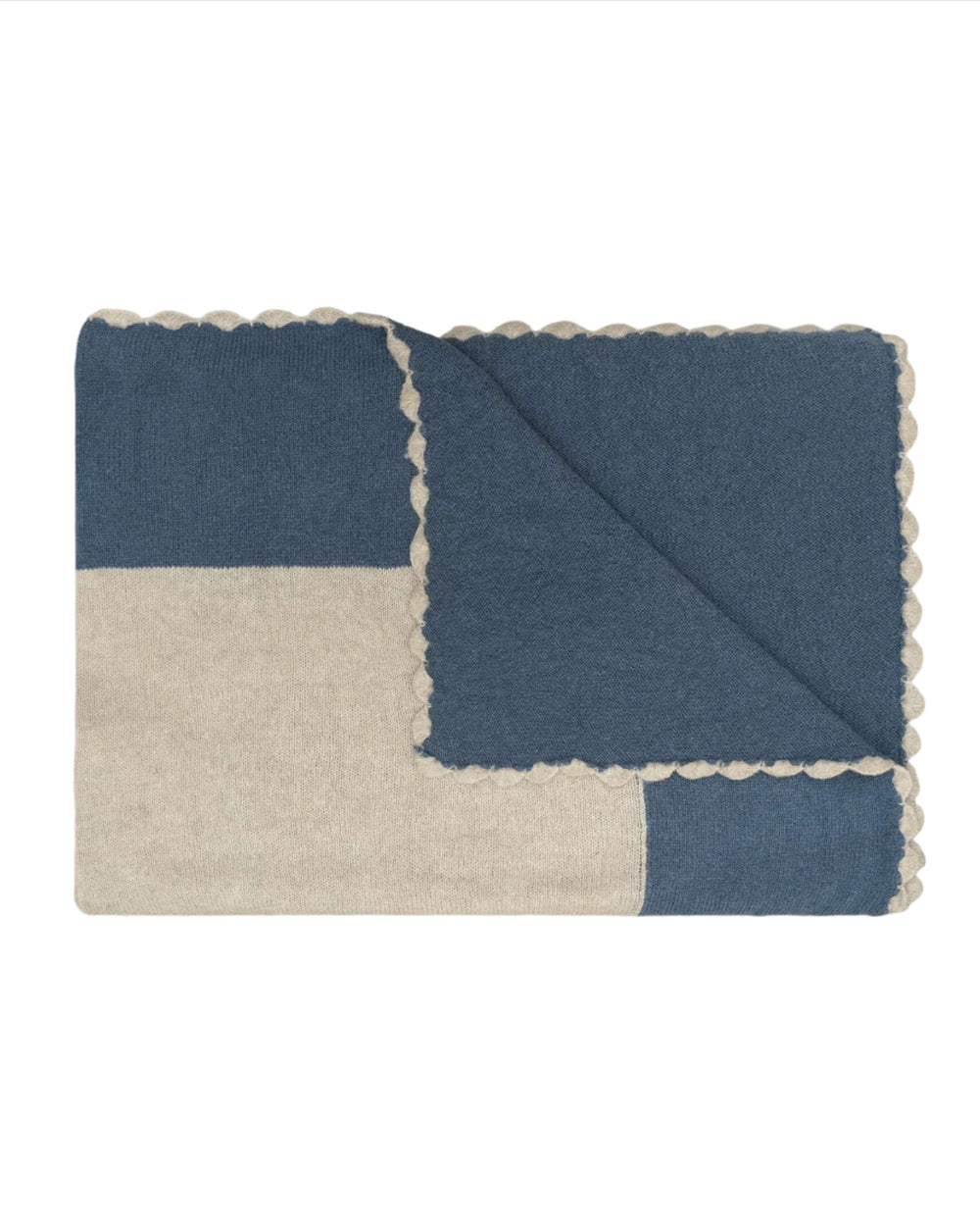 Bordered Knitted Throw - Blue