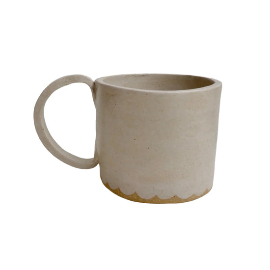 Cream Ceramic Mug with a Scalloped Lower Edge