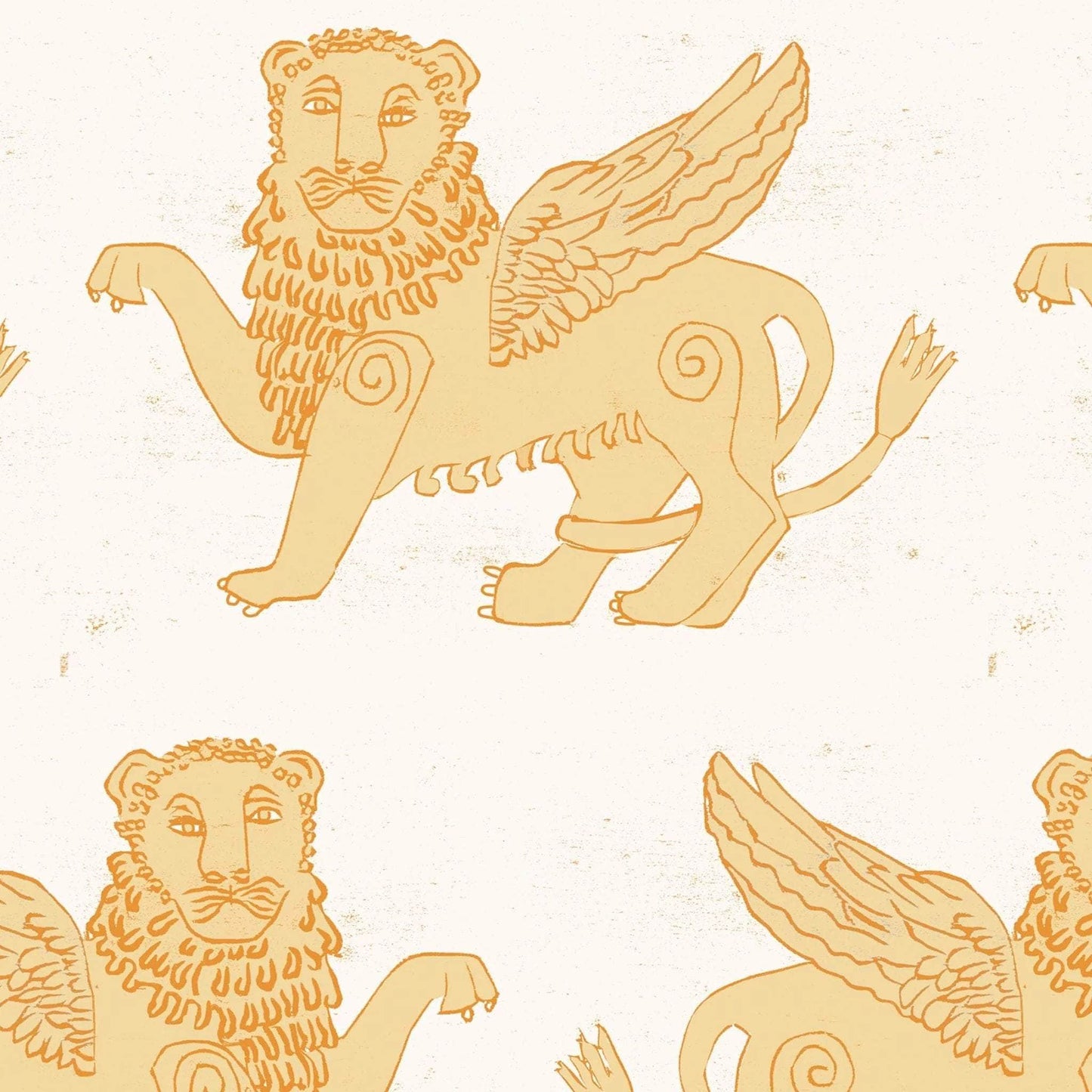 Winged Lion Wallpaper - Mustard