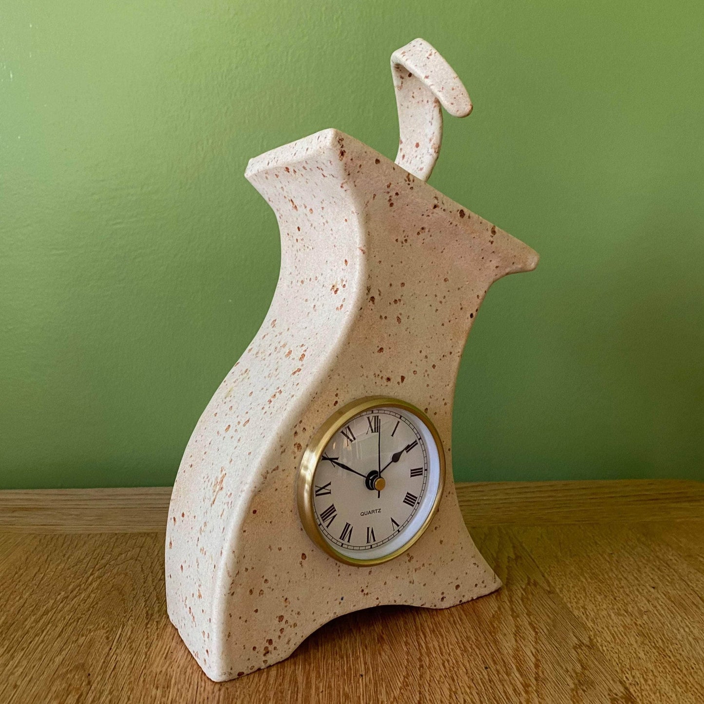 Ceramic Mantel Clock with Enclosed Face - Oatmeal Speckle