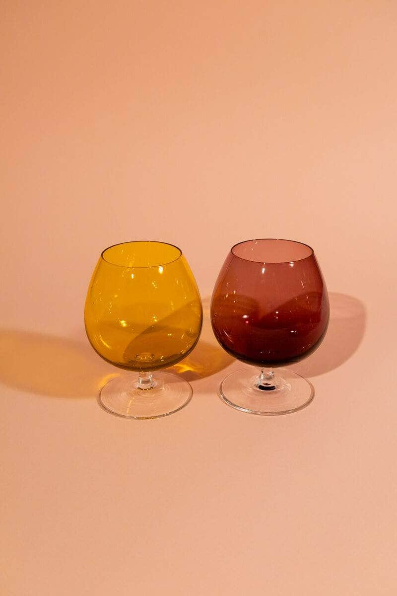 Vintage Multicolour Stemmed Glasses Pair