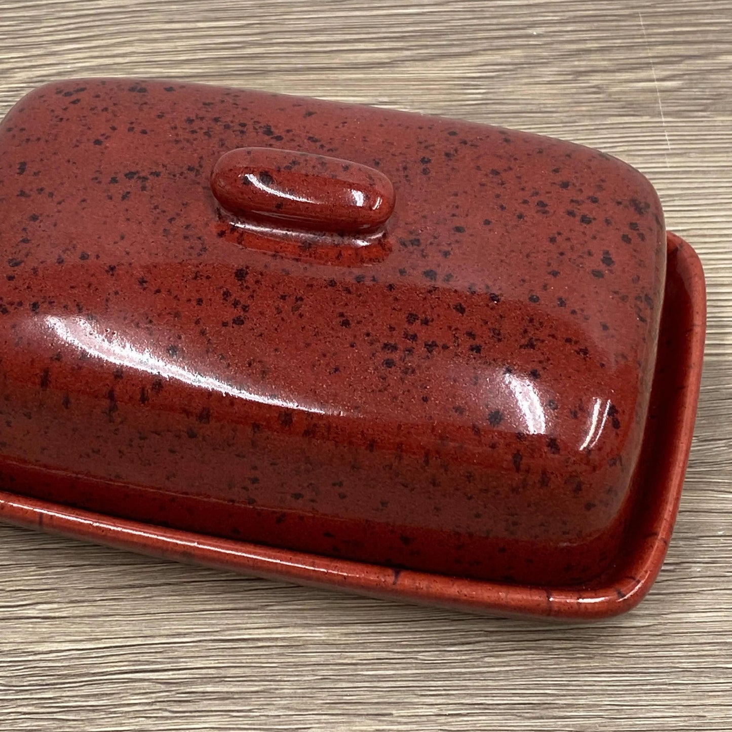 Butter Dish with Lid Speckled Red Glaze