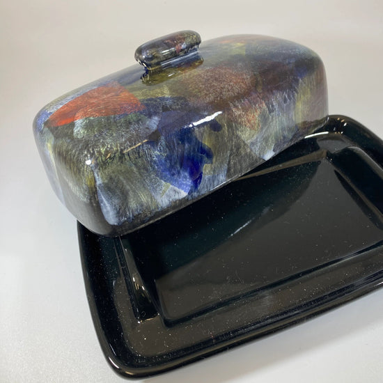 Butter Dish with Abstract Glaze Design