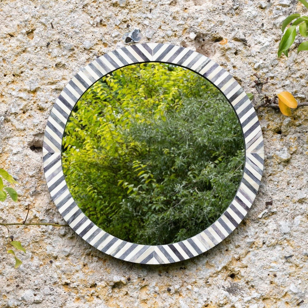 Round Inlay Mirror - Charcoal Grey Chevron