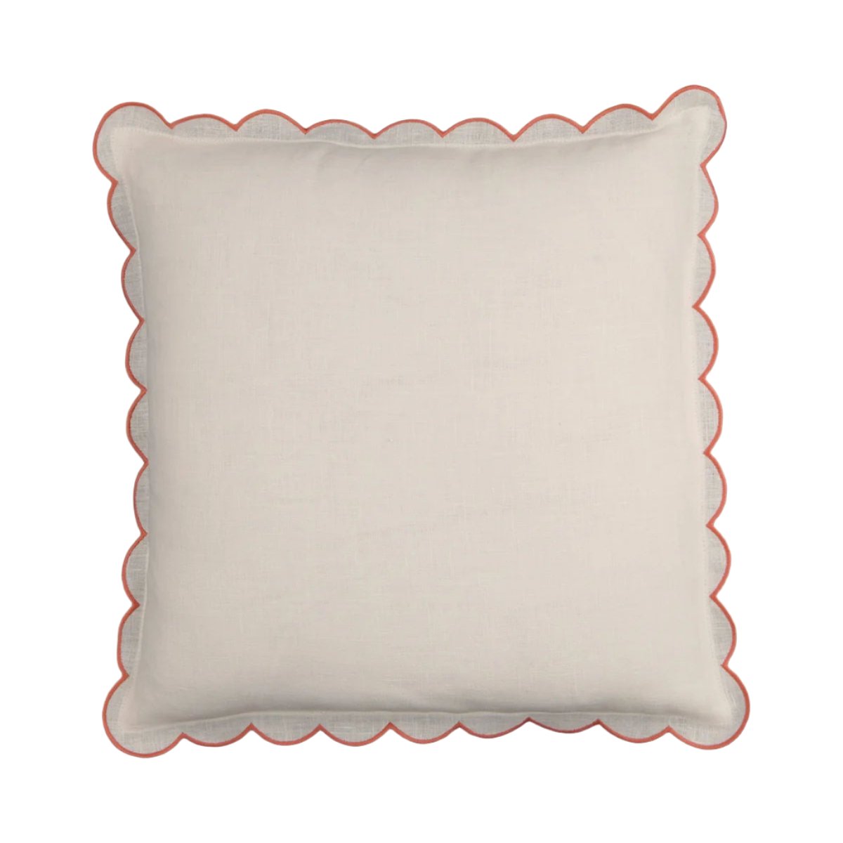 The White & Blushed Pink Scalloped Linen Square Cushion