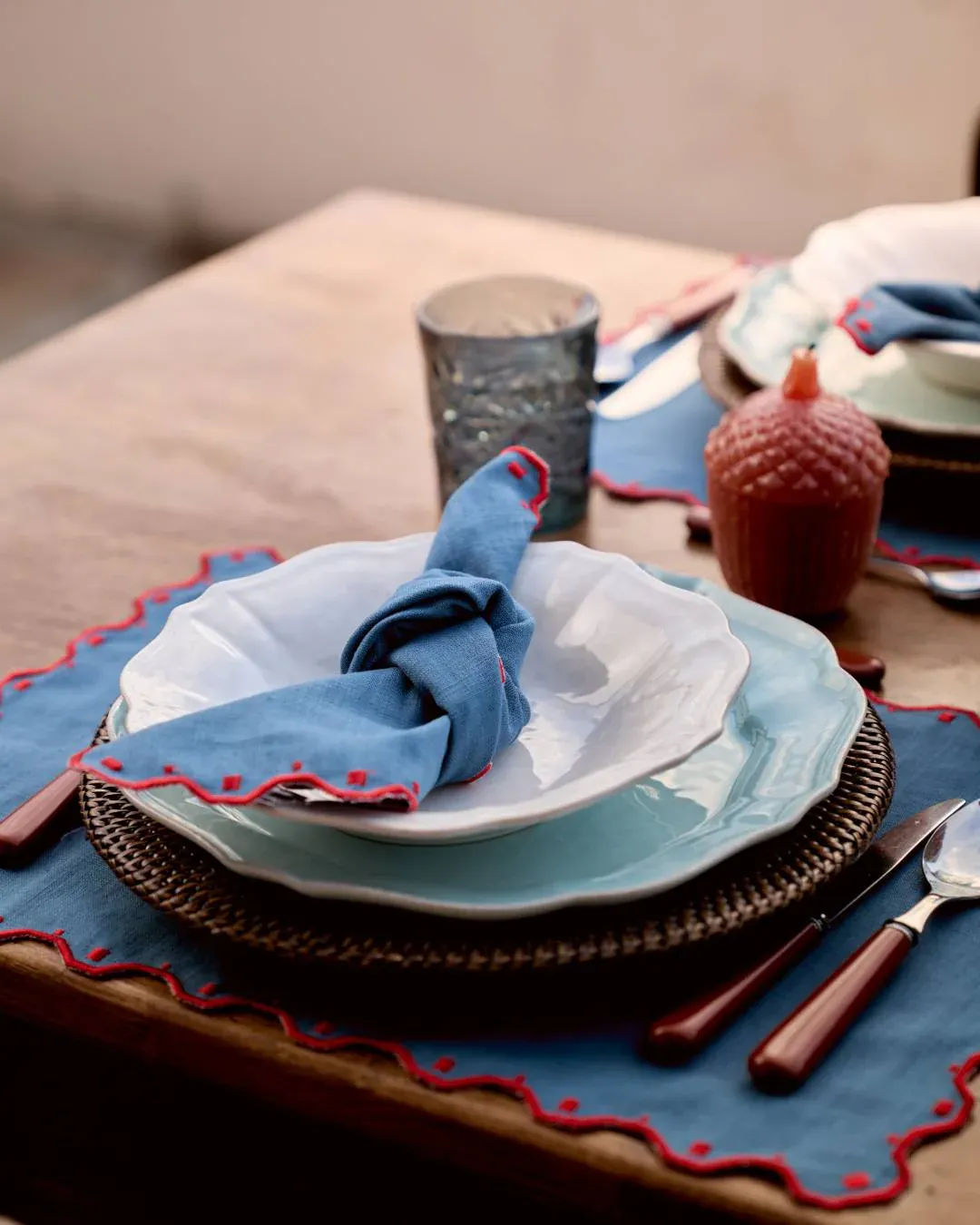 Porto Napkin, Blue with Red