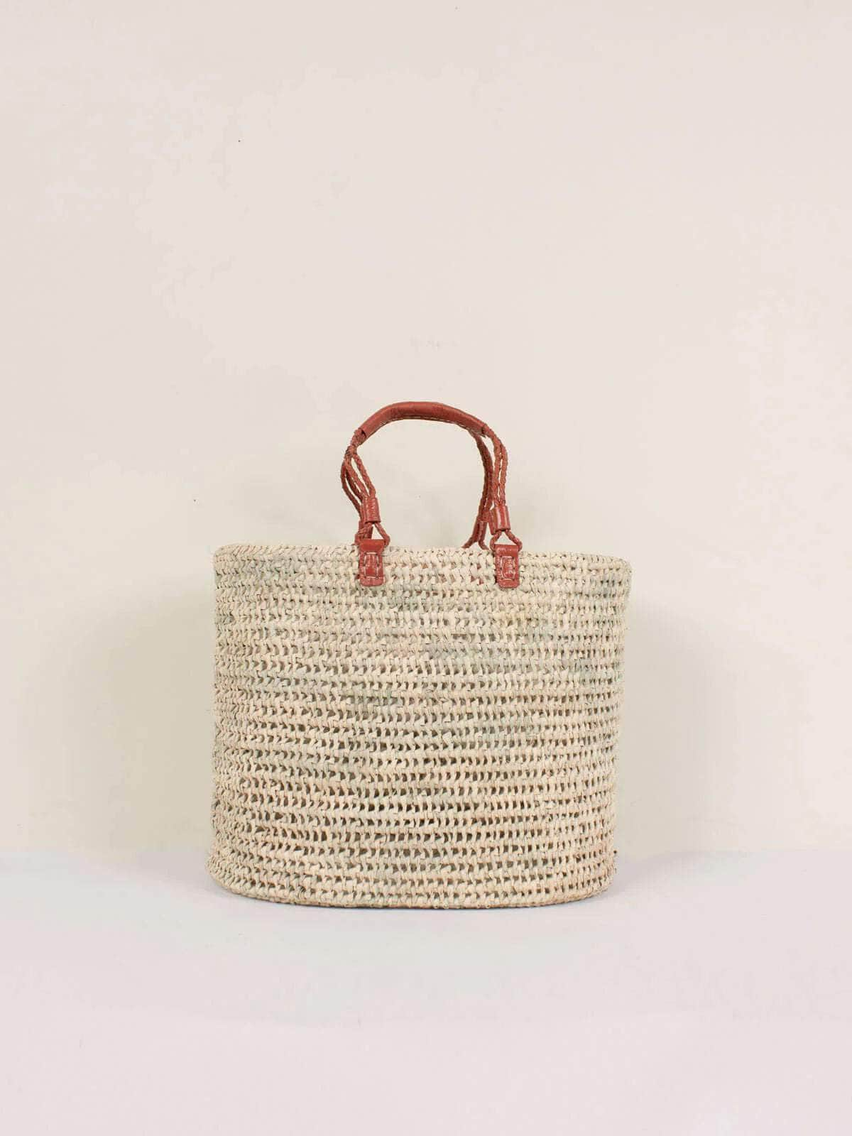 Pleated Leather Handle Basket - Terracotta