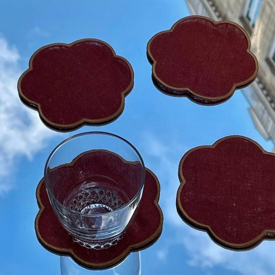 The Red and Yellow Ochre Linen Scalloped Coasters (Set of 4)