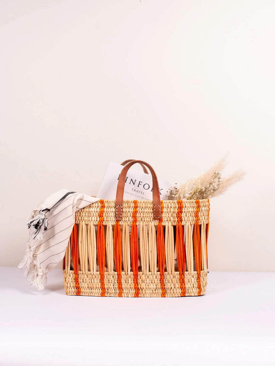 Decorative Reed Basket - Orange Stripe