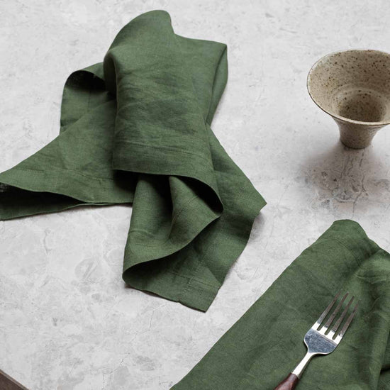 100% Linen Table Napkins - Forest Green (Set of Four)