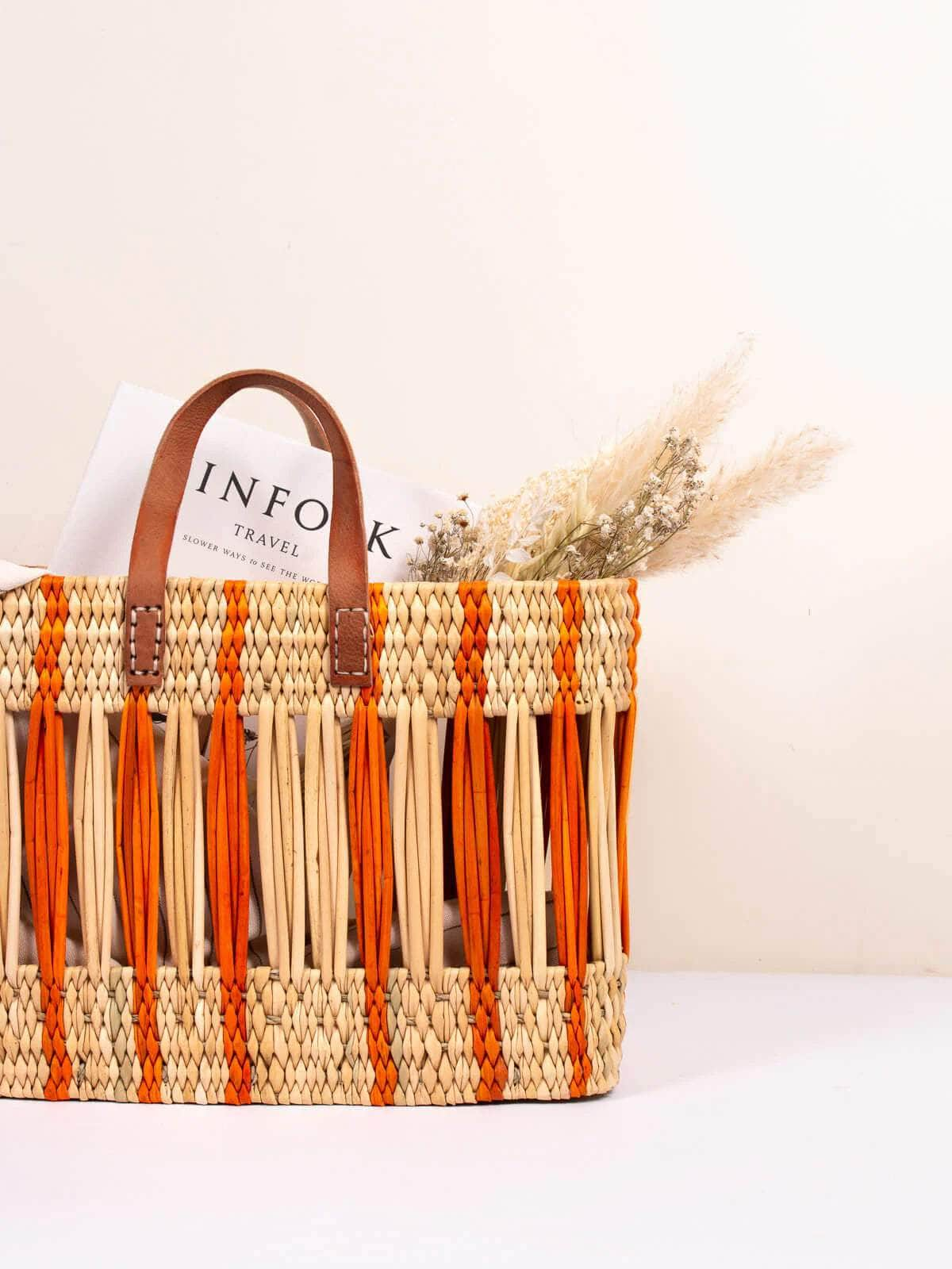 Decorative Reed Basket - Orange Stripe