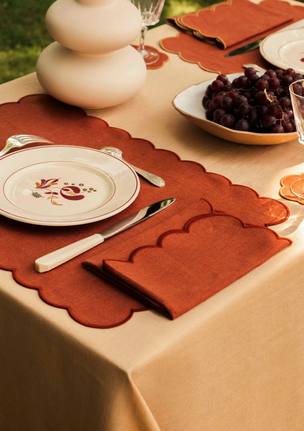 The Red Ochre Linen Scalloped Napkins (Set of 2)