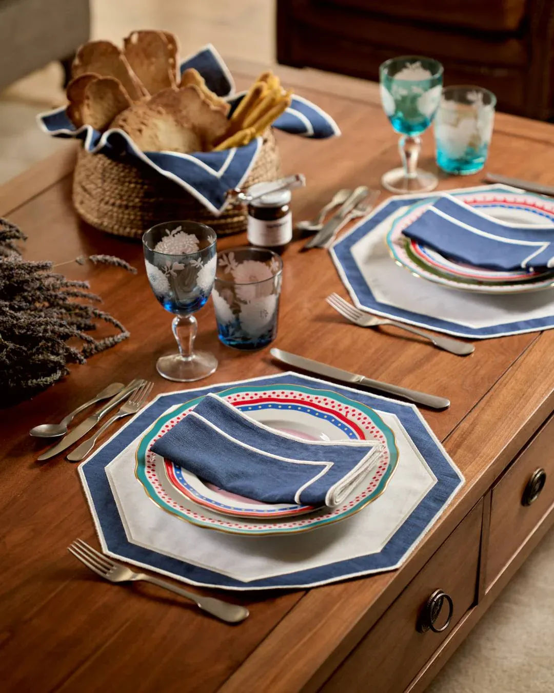 Douro, Dark Blue and White Placemat (Reversible)