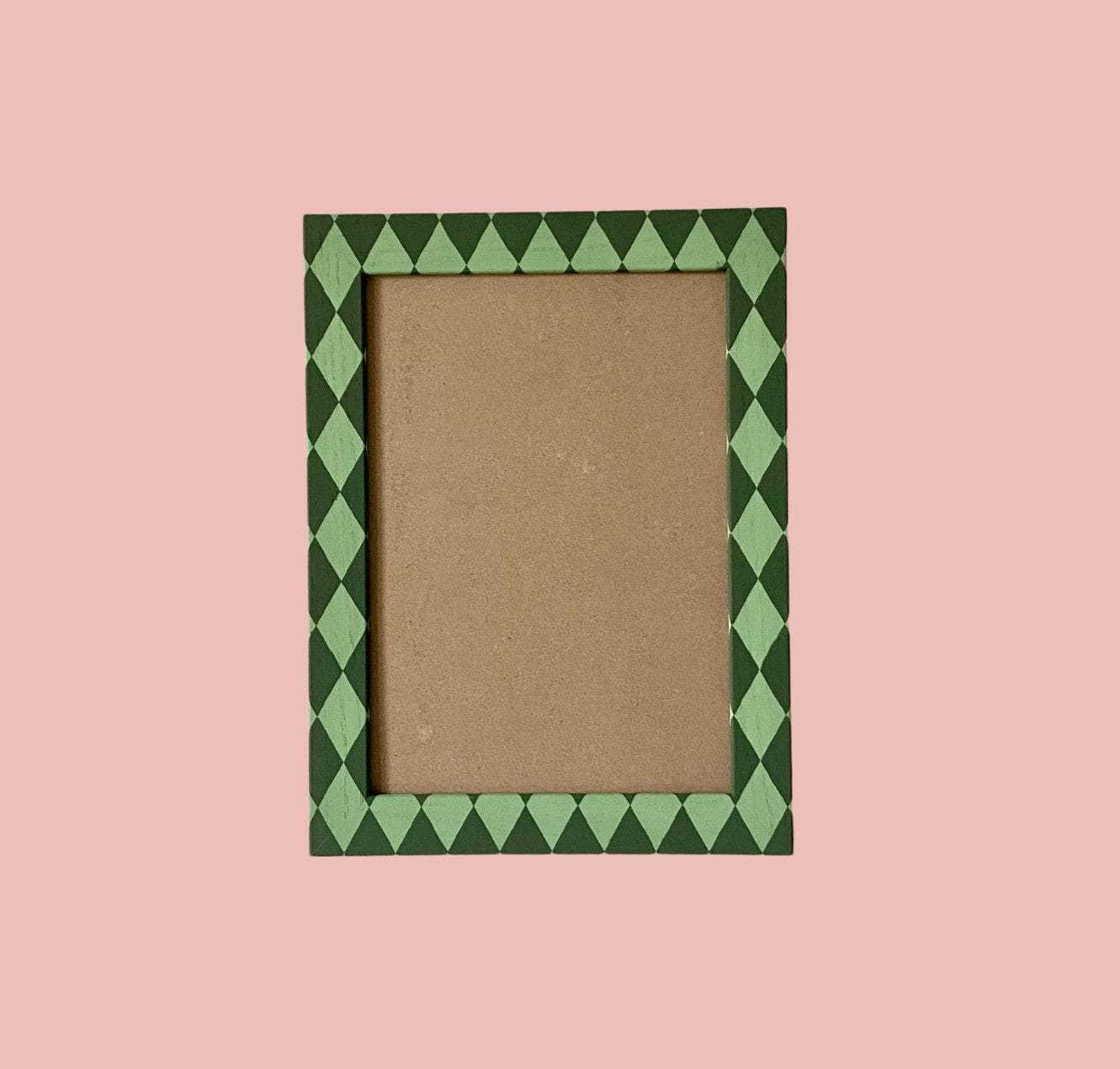 Painted Wood Picture Frame, Green Harlequin