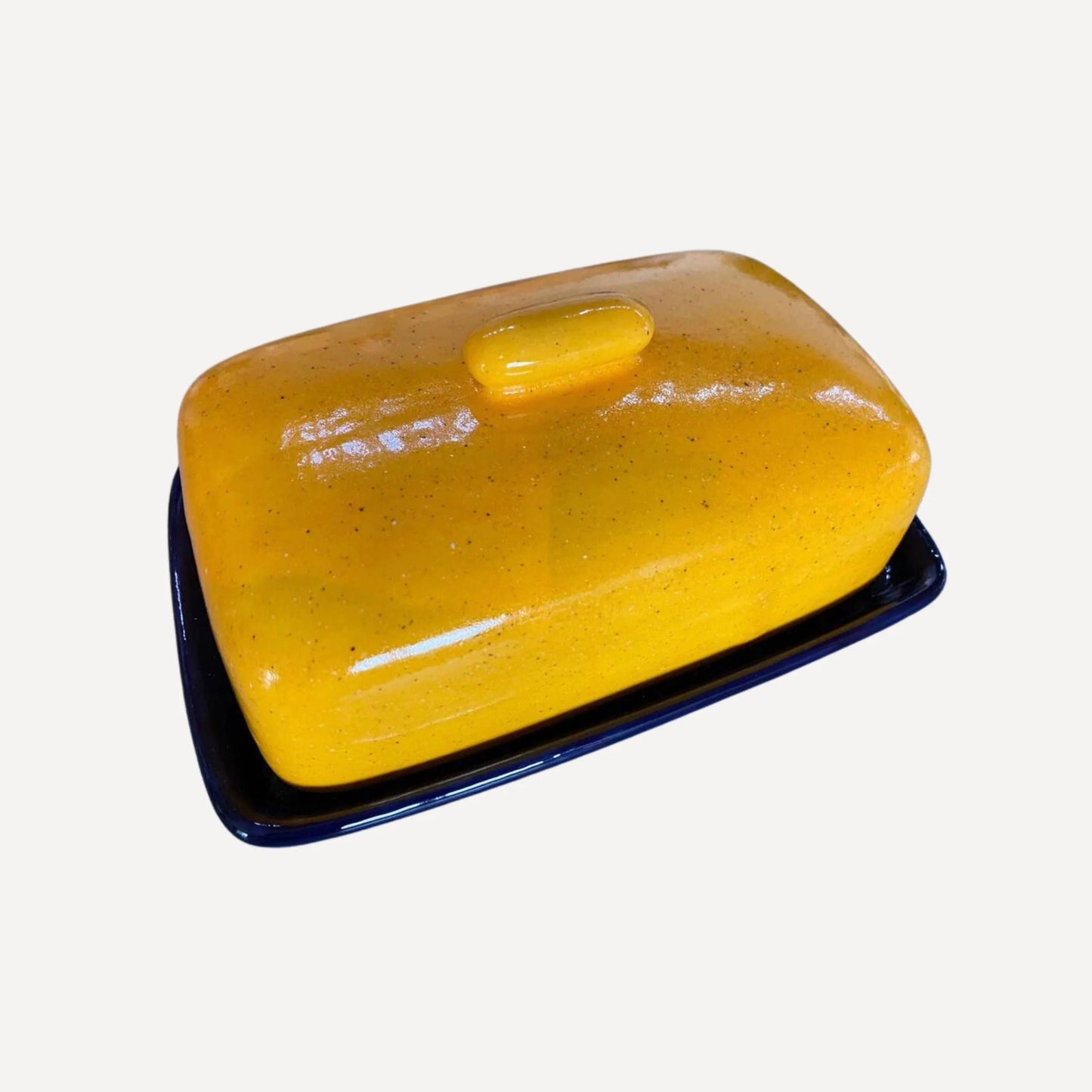 Butter Dish Yellow with Royal Blue Dish