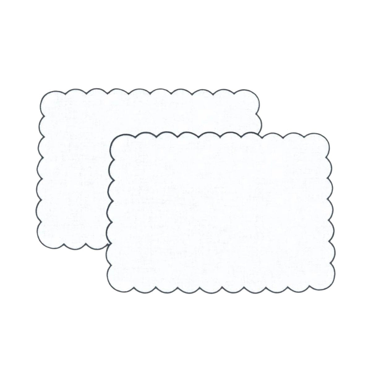 The White and Blue Slate Linen Scalloped Rectangular Placemats (Set of 2)